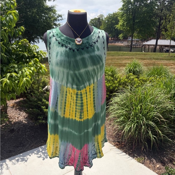 Karina Dresses & Skirts - Boho Tie Dye Swing Tunic Dress Sleeveless Viscose Medium